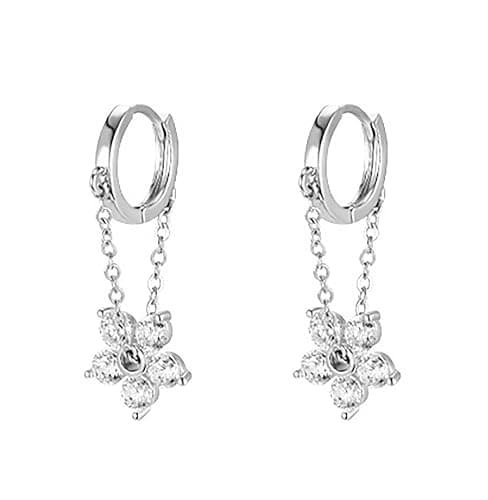 Reffeer 925 Sterling Silver Flower Chain Drop Earrings Hoop for Women Teens Huggie Hoop Dangle Earrings Chain - Image 1