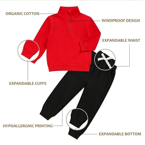 GRNSHTS Toddler Matching Outfits Boy and Girl Fall Clothes Baby Long Sleeve Winter Sweatsuit Sets 2-6Y - Red+black - 2T thumbnail 5