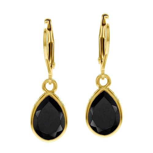 Silvershake 10X7mm Pear Shape Birthstone Gemstones White Gold Plated or Yellow Gold Plated 925 Sterling Silver Heart Victorian Style Drop Dangle Leverback Earrings Jewelry for Women thumbnail 4
