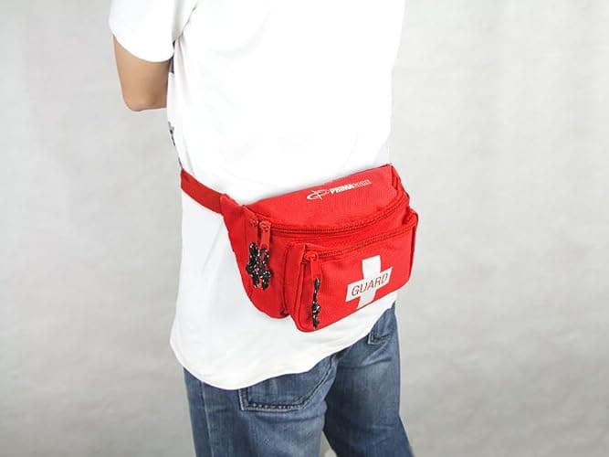 Primacare KB-8005 First Aid Fanny Pack, 8x2x6 Stocked with 75 Pieces Emergency Medical Supplies, Lifeguard Waist Travel Bag with 3 Pockets, Red thumbnail 6