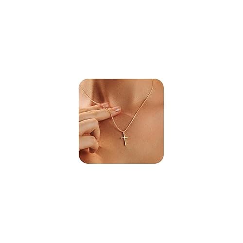 HERIER Cross Necklace for Women - 18K Gold Plated Cross Pendant Necklace Dainty Simple Gold Cross Necklace Tiny Gold Cross Necklaces for Women Trendy Gold Jewelry for Women Gift - Cross-Gold