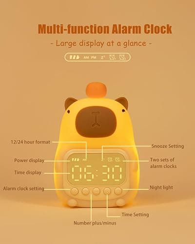 Aokpsrt Capybara Alarm Clock with Night Light for Kids, Cute Toddler Alarm Clocks for Bedrooms Ok to Wake Clocks for Girls and Boys, Rechargeable Silicone Animal Tabletop Lamp for Kid thumbnail 7