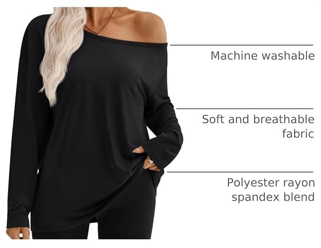 Trendy Queen Womens Off The Shoulder Oversized Tops | Long Sleeve Tshirts, One Shoulder Fall Outfits,Asymmetrical,Plus Size,Going Out Fashion Clothes,Sexy Blouse thumbnail 4