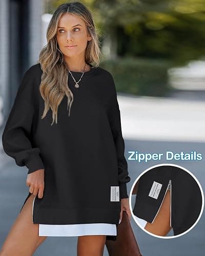 CHICME Womens Long Sleeve Zipper Slit Oversized Sweatshirt Casual Pullover Zipper Hoodies Fall Clothes thumbnail 4