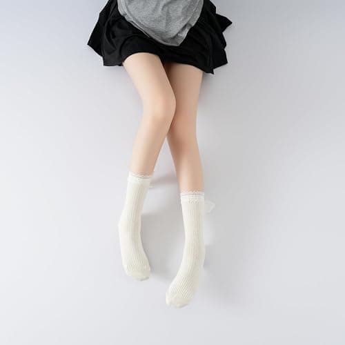 Verdancy Women’s Yoga Pilates Socks with Frills and Lace up Non Slip Cushioned Grips Crew Socks thumbnail 8