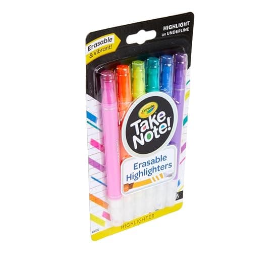 Crayola Take Note Erasable Highlighters (6ct), Assorted No Bleed Highlighters, Chisel Tip Marker Set, For Organizing & Coloring, Gifts thumbnail 5