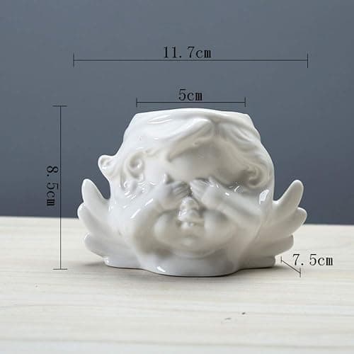 Vaguelly Cute Succulent Planter Angel Statue Head Face Planter Pot Ceramic Flower Pot Cactus Container with Drainage Hole Pens Holder for Indoor Outdoor Garden Random Style White thumbnail 7