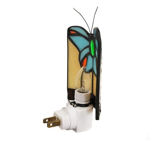 HUIMEIJU Tiffany Butterfly Colored Glass Wall Insert Night Light, Handmade Art Glass Room Light thumbnail 3