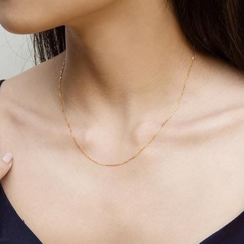 prgislew 14k Gold Over 925 Sterling Silver Chain Necklace for Women Layering Necklaces 18" 1.6mm Cable Chain Necklace Sturdy & Shiny Women's Gold Chain Necklaces Upgraded Spring-Ring Clasp thumbnail 3