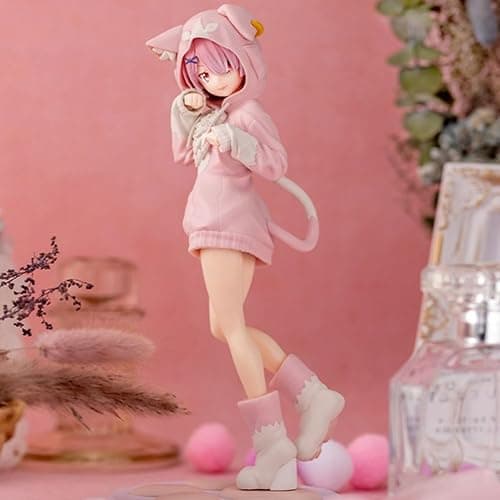 YLEAFUN Rem and Ram Figure, Anime Action Figure 21.5cm Cat Ear Girls Remu/Ramu Pink Parker Suit Model Collectible Statue Decoration Ornament for Fans thumbnail 2
