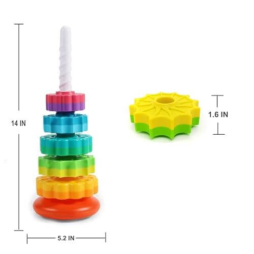 LUCKFUTURE Spinning Stacking Toys, Educational Toddler Toy Stacking Rings Baby Toys, Montessori Toy for Girls and Boys, Spin Gears Christmas Birthday Gift for 1-3 Year Old thumbnail 3