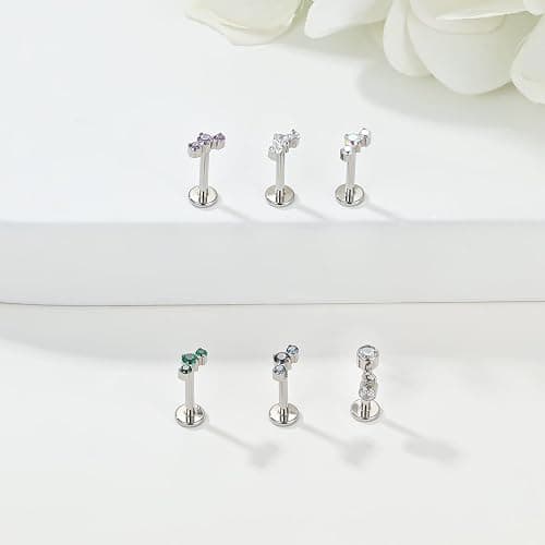 16G Flat back Earring Stud ASTM F136 Titanium 6mm 8mm Push In Fit Threadless Dainty Cartilage Piercing Jewelry for Women for Tragus Helix Rook Conch Lobe Lip thumbnail 3