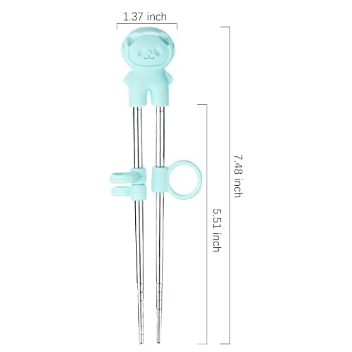 2 Pairs training chopsticks Learning Chopstick Helper Reusable Stainless Steel for Beginner Chopsticks Pink & Blue thumbnail 2