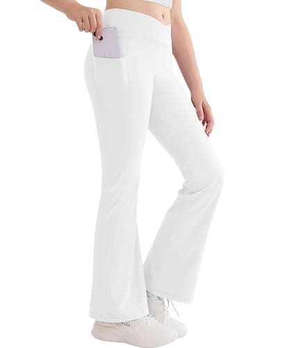 DOCUMO Girls Flare Leggings with Pockets - Crossover Waist Bell Bottoms Bootcut Leggings for Girls Yoga Dance Athletic Pants - Image 1