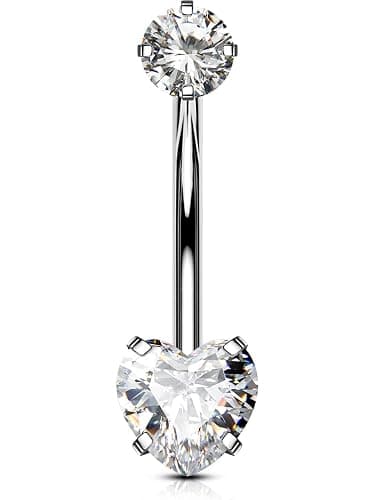 OUFER Titanium Belly Button Rings, Long Belly Piercing Jewelry, Clear CZ Belly Rings, Internally Thread Navel Piercing Jewelry For Women Men - Image 1