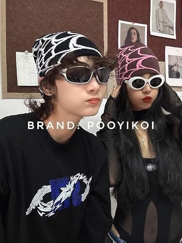 Y2K Knitted Beanies Hat Men Women Graphic Vintage Cap Gothic Warm Knitted Hat Streetwear Trend Beanie thumbnail 6