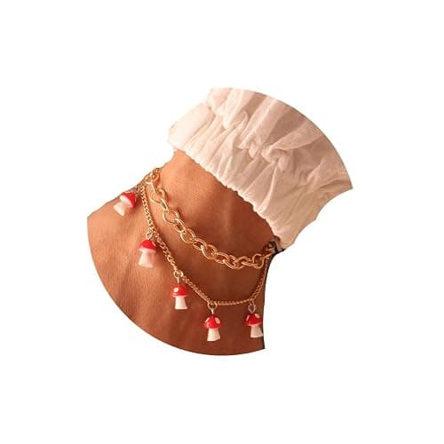 Rrdaily Double Layer Mushroom Bracelet Anklet, Cute Red Mushroom Bracelet Combination Bracelet Anklet Jewelry for Women - Image 1