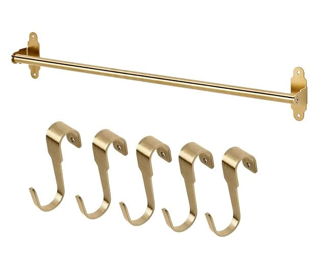 Ikea Rail, Polished / Brass-Colour 60 cm (23 ½ "), & 5 Pcs Hooks 7 cm (2 ¾ ") - Image 1