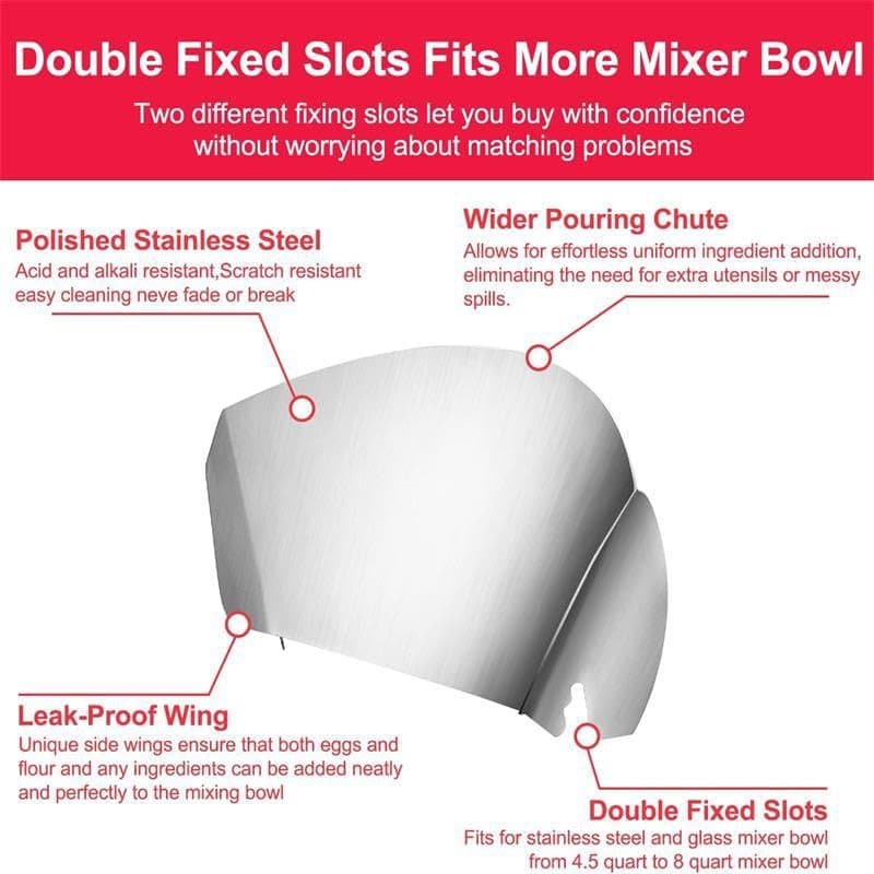 PC-10 Pouring Chute Compatible with KitchenAid Stand Mixer with Stainless Steel Bowl, Silver 1Pcs thumbnail 2