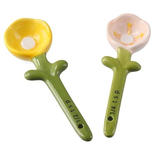 hobbyme Sunflowers Measuring Spoons and Cups Set, Cute Ceramic Measuring Spoons, Baking Sunflowers Measuring Spoon with Holder for Milk Powder Sugar Salt Wet Dry Ingredients thumbnail 5