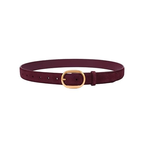 Womens Leather Suede Belt Brown Waist Belt for Casual Dress Jeans Ladies Genuine Leather Gold Buckle Belt - Image 1