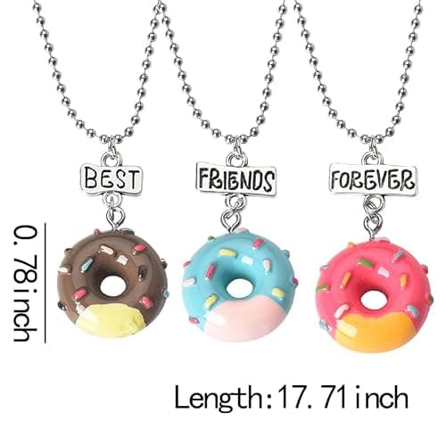 Best Friends Forever Necklaces for 3 BFF Friendship Gifts for Women Besties Sisters Anniversary Birthday Gift for Soul Sisters Friends Female 3 Pcs Doughnut Necklace for Women thumbnail 2