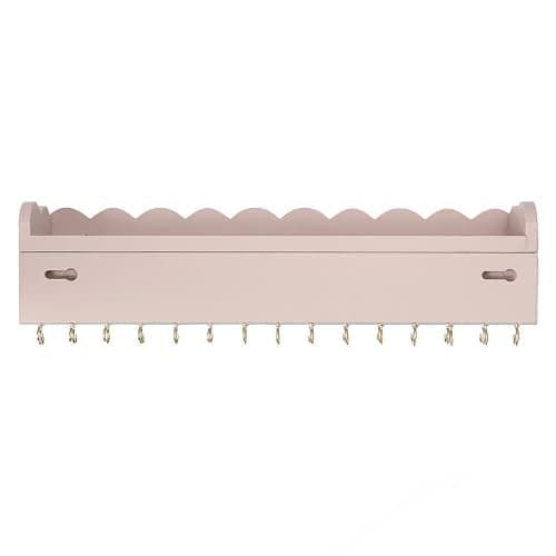 Lampaggio Wall Mount Jewelry Organizer with 28 Hooks and Cosmetics Shelf, Modern Wood Hanging Jewelry Holder for Necklaces, Bracelets, Earrings and Rings, Pink thumbnail 6