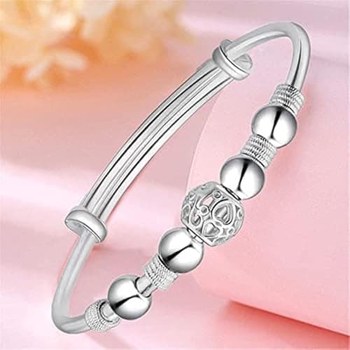 Sterling Silver Bracelets For Women 925 Sterling Silver Beads Bangle Bracelet Transfer Lucky Cuff Bracelet Adjustable Fashion Women Jewelry thumbnail 2