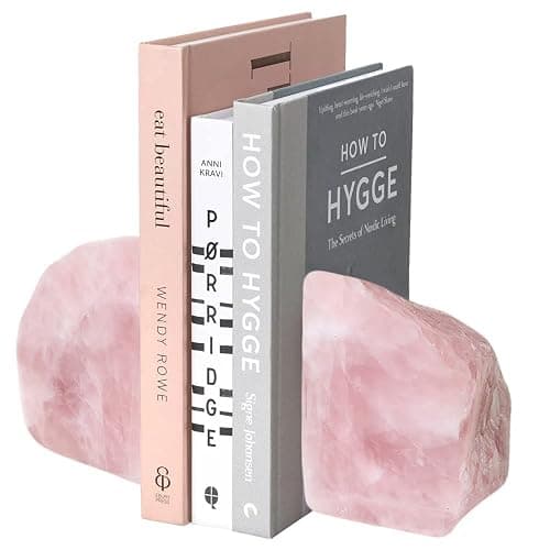 MOGEMT Rose Quartz Bookends Pink Crystal Decorative Book Ends Office Home Decor Small 1 Pair 2-3 Lbs thumbnail 3