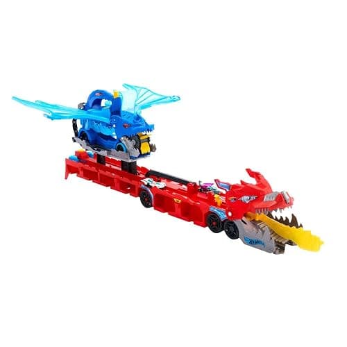 Hot Wheels City Toy Car Track Set, Ultimate Dual Dragon Transporter & 2 Die-Cast Cars, Large-Scale & Detachable Dragon, Stores 20+ Vehicles thumbnail 5