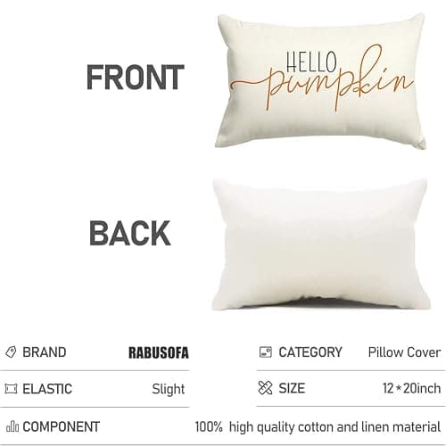 RABUSOFA Fall Decor Throw Pillow Covers,Autumn Decorative Cushion Covers, Orange Hello Pumpkin Decorative Pillowcases,Farmhouse Haoliday Decorations for Sofa Couch Outdoor White 12x20 Inch/30x50 cm thumbnail 6