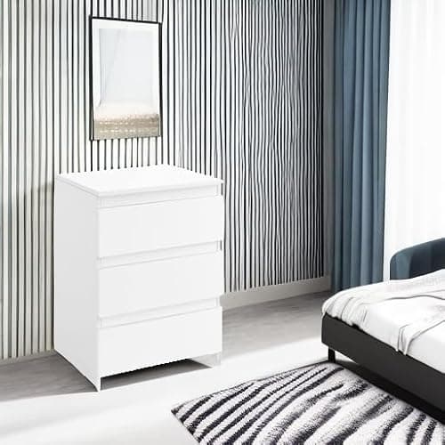 Yaheetech Nightstand with 3 Drawers, Wooden Bedside Table with Storage, Small Bedside Storage Cabinet Unit with Sturdy Base for Bedroom/Small Space, White thumbnail 5