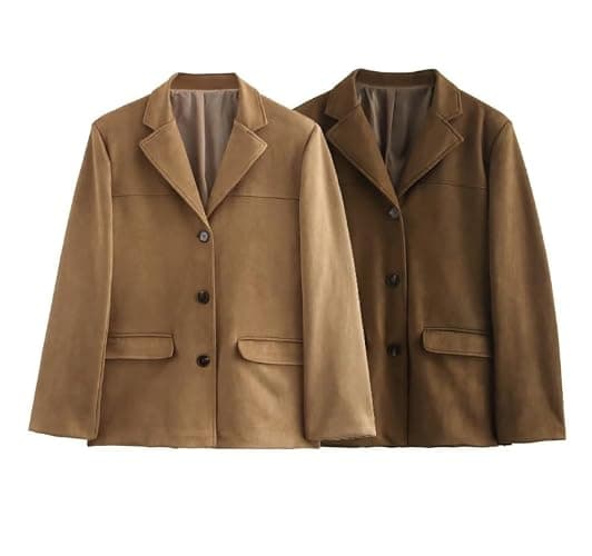 Faux Suede Jacket Women Brown Suede Jacket Faux Leather Blazer Jackets Button Down Long Sleeve Cardigan Vintage Suits thumbnail 6