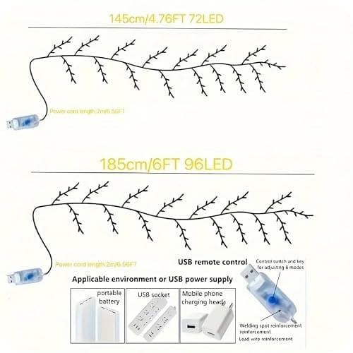 Cherry Tree Branch Lights USB Powered Blossom Branch Decoration Night Lights for Wall,Cherry Enchanted Willow Vine Lights for Bedroom Wall Doors Windows Wedding Christmas Holiday (42 inch (48 Lamps)) thumbnail 3