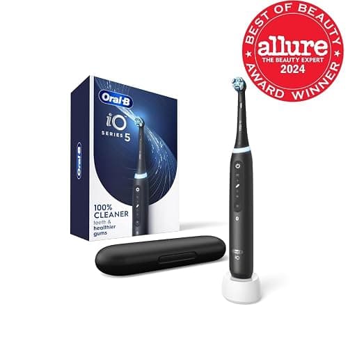 Oral-B iO Series 5 Rechargeable Electric Toothbrush with Visible Pressure Sensor to Protect Gums, 2 Minute Timer, 5 Cleaning Settings, 1 Replacement Toothbrush Heads, and Travel Case, Black thumbnail 2
