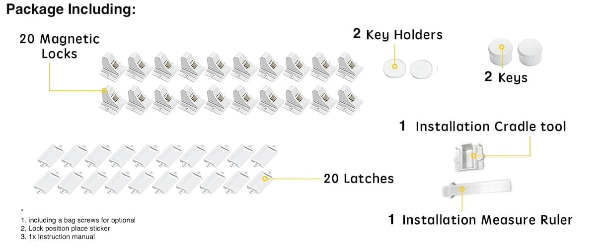20 Pack Magnetic Cabinet Locks Baby Proofing - Vmaisi Children Proof Cupboard Drawers Latches - Adhesive Easy Installation thumbnail 3