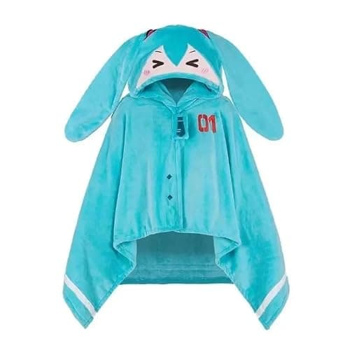 Anime Hatsune Miku Hooded Blanket Soft Vocaloid Cosplay Kawaii Shawl 63" x 39" - Image 1
