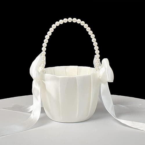 ATAILOVE Flower Girl Basket and Pearl Handle for Weddings - Cute Cherish Fairy Flower Baskets (Ivory) thumbnail 7