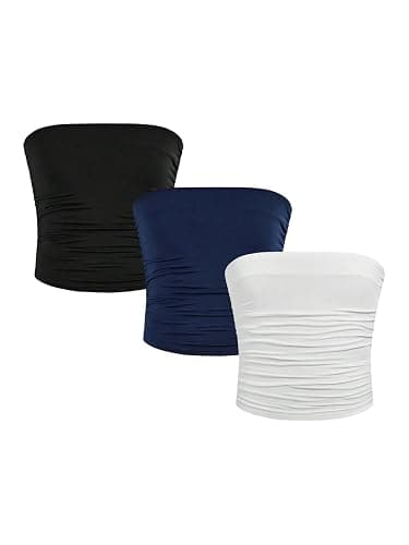Milumia Girl's 3 Pack Tube Tops Shirt Ruched Strapless Sleeveless Solid Basic Bandeau Tops - Image 1
