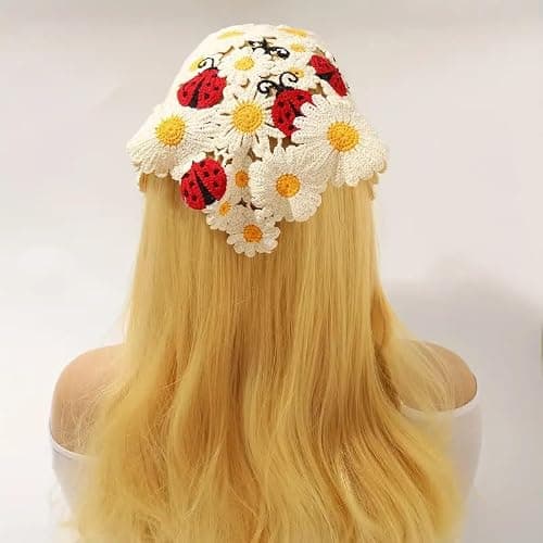 NOIAFZY 1Pcs Fashion Adorable Ladybug Crochet Headband Triangle Knit Hair Scarf Stylish for Women Accessory Pastoral Chic Style thumbnail 3