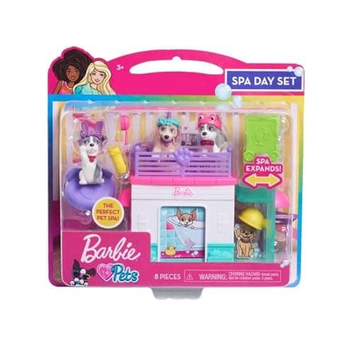 Barbie Pets Spa Day Playset, 8 Piece Connectible Playset with Pet Figures and Accessories, Kids Toys for Ages 3 Up by Just Play - Image 1