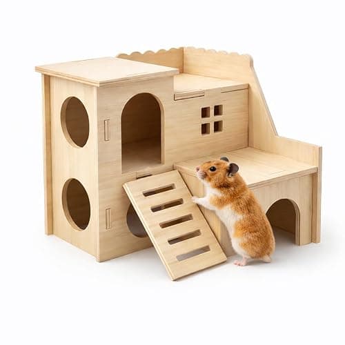 Tiny Hamster Maze Wood House Fun Slide House Double-Decker Hut for Dwarf Gerbil Mouse Mice Rat Small Animals(Only for Small Hamster) - Image 1