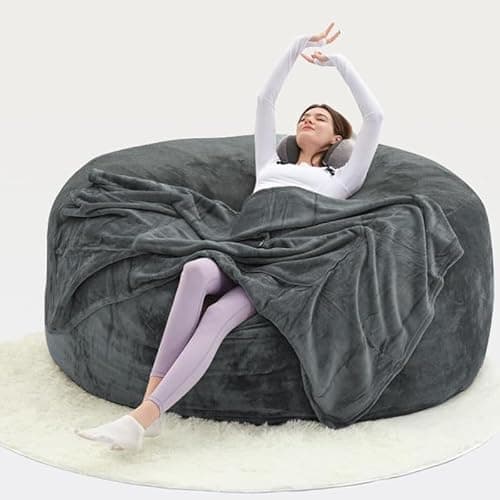 60" inch Oversized Bean Bag Sofa with Filling, Memory Sponge Bean Bag Chair, Floor, Adult Living Room, Lazy Sofa (Dark Grey（5FT）) - Dark Grey（5ft）