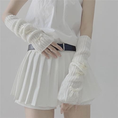 SimplCharm Women's Cute Y2K Arm Warmers Kawaii Knitted Arm Sleeve Gothic Punk Style Fingerless Sleeve for Women thumbnail 5