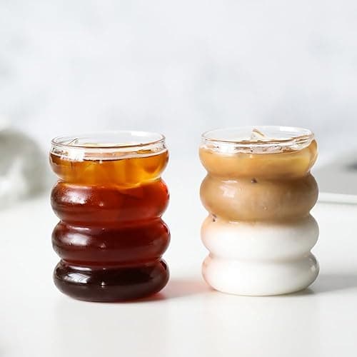 ALINK Bubble Drinking Glasses Tumblers- Wavy Glass Cups Cute Ripple Shaped Vintage Ribbed Glassware- Cocktail, Water, Soda, Juice, Coffee, Milk - 12 oz (350 mL) - Set of 2 thumbnail 4