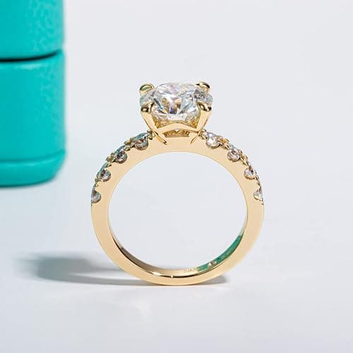 AnuClub Moissanite Engagement Ring, Total 4.3cttw D Color Round/Oval/Asscher Cut, 925 Sterling Silver Promise Anniversary Rings for Women, Elegant Gift Packed - Yellow Gold - 8.5 thumbnail 3