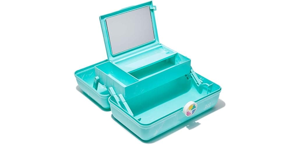 Caboodles On-The-Go Girl Makeup Box, Turquoise on Marble, Hard Plastic Makeup Organizer Box, Built-In Mirror, Secure Latch for Safe Travel, Spacious Storage for Large Items thumbnail 3