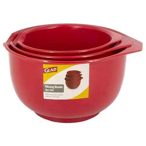 Glad Mixing Bowls with Pour Spout, Set of 3 | Nesting Design Saves Space | Non-Slip, BPA Free, Dishwasher Safe Plastic | Kitchen Cooking and Baking Supplies, Red thumbnail 4