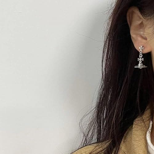 ZHOUMEIWENSP Silver Saturn NANA Earrings Planet Dangle Earrings Space Hypoallergenic Punk Earrings for Women thumbnail 9