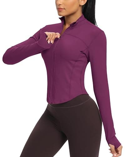 QUEENIEKE Workout Running Jackets for Women Zip Up Athletic Yoga Cropped Tops with Thumb Holes - Image 1